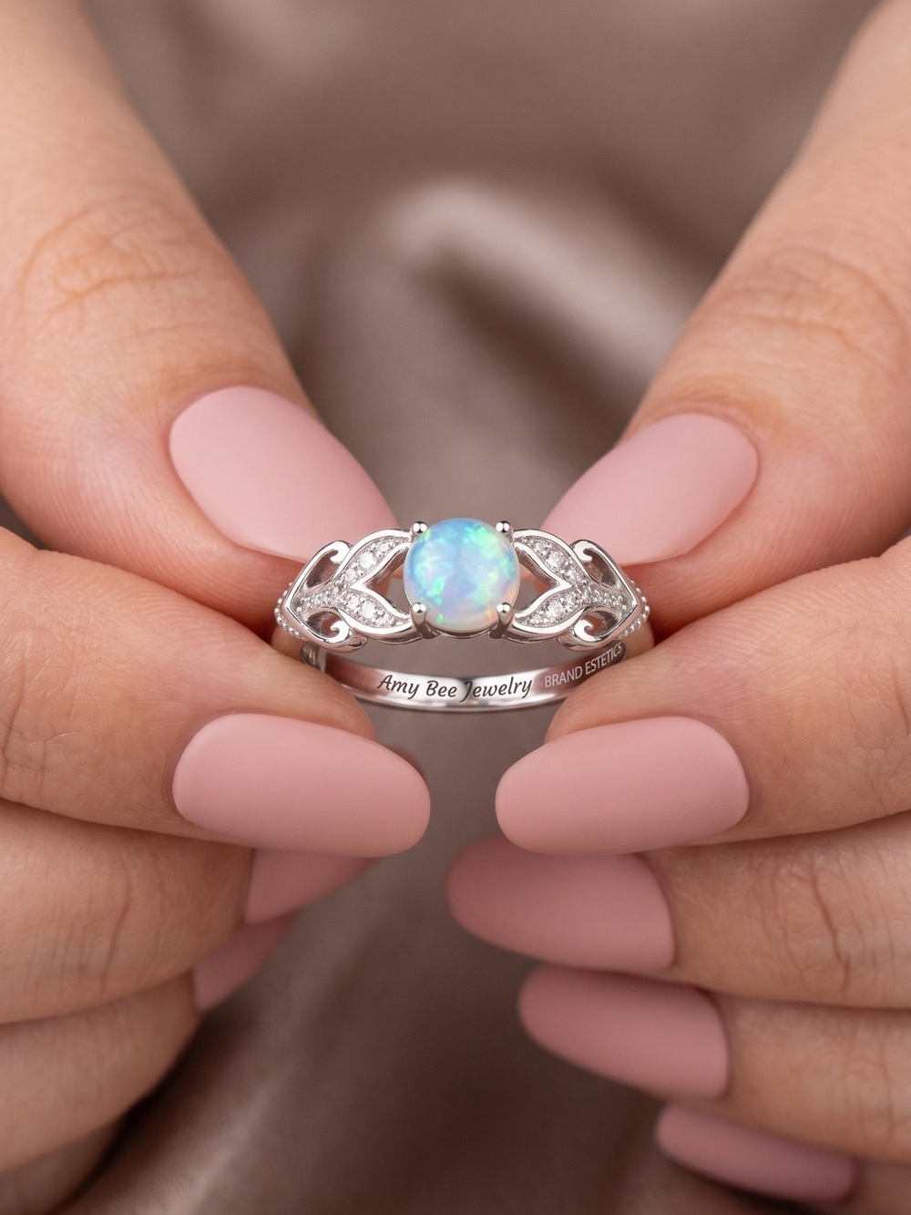 White Gold Plated Opal CZ Intricate Design Ring. New.